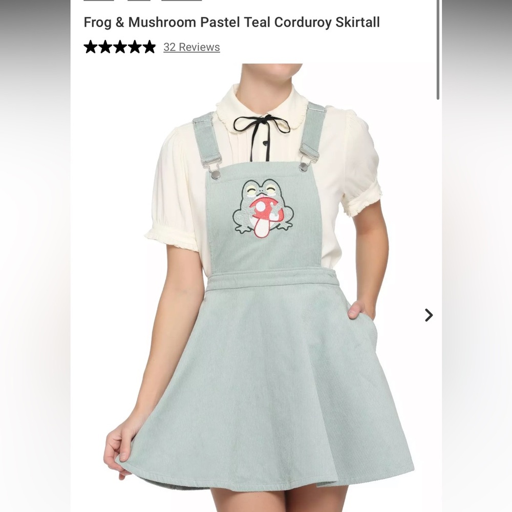 Hot Topic Light Green Frog Embroidered overall skirt